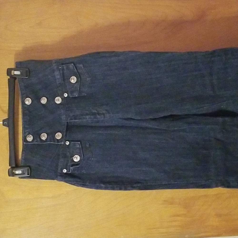 Navy High Rise Buttoned Jeans - Picture 5 of 9